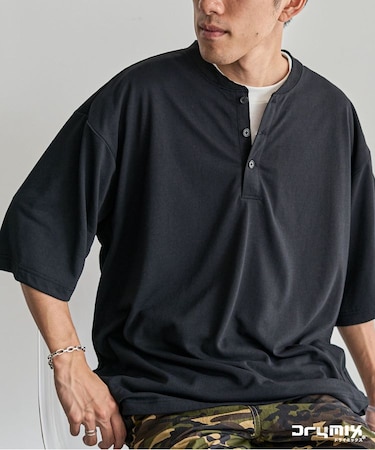 接触冷感/吸水速乾/UVカット DRY-MIX ヘンリーネックTEE