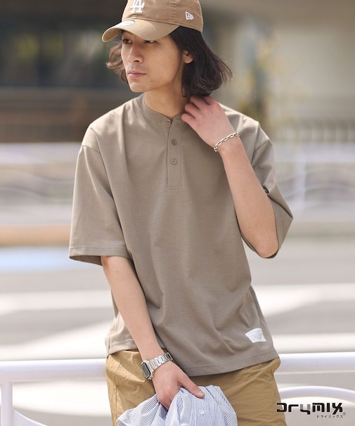 接触冷感/吸水速乾/UVカット DRY-MIX ヘンリーネックTEE