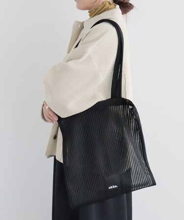 akha.ストライプメッシュトートバッグ