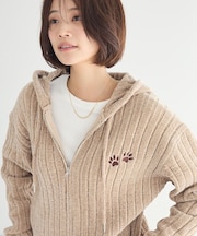 アニマル刺繍ニットZIPパーカー