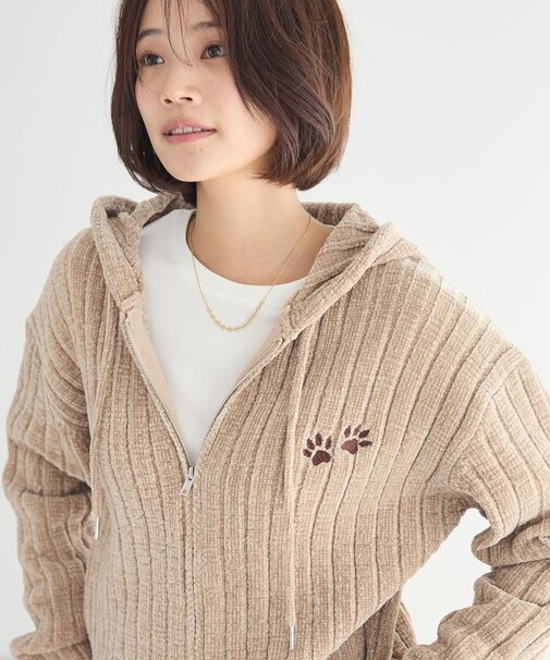 アニマル刺繍ニットZIPパーカー