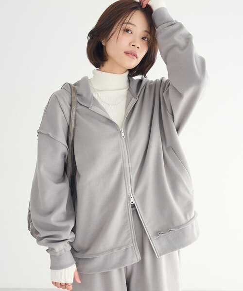 ユニセックス】ダブルフェイスカットオフZIPパーカー｜クラフト