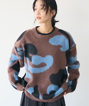 【ユニセックス】シャギージャカードクルーネックニットプルオーバー