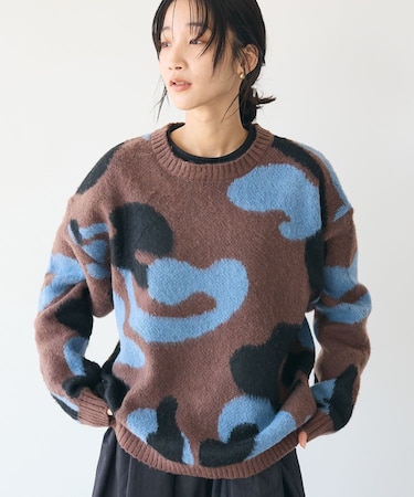 【ユニセックス】シャギージャカードクルーネックニットプルオーバー