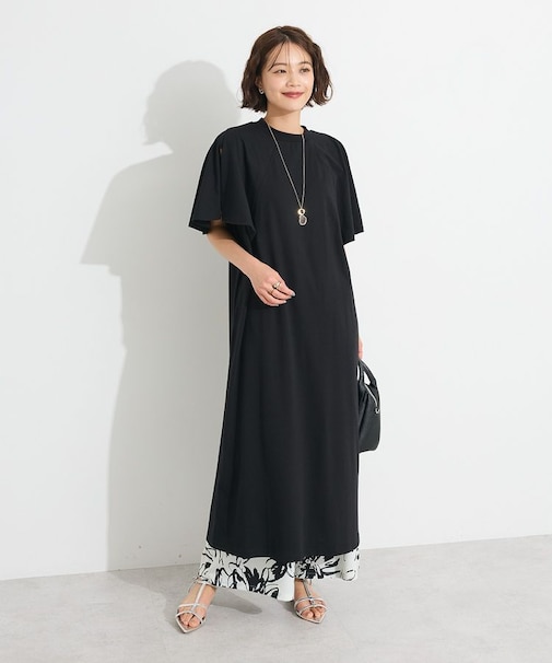 接触冷感/UVカット フレアスリーブカットワンピース