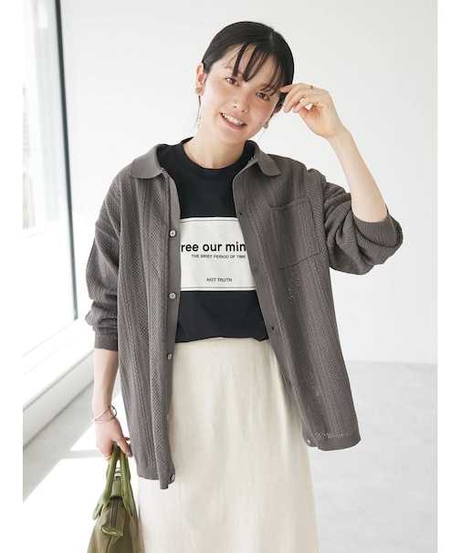 オープンワーク シャツニットカーディガン【ユニセックス】