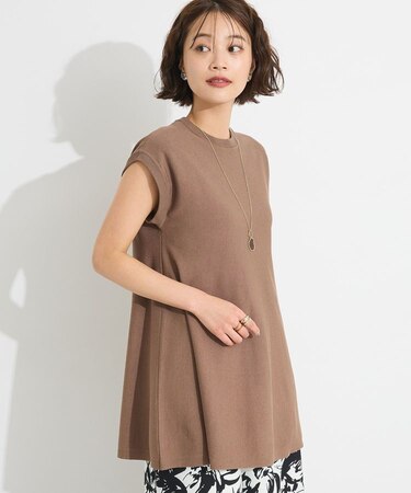 洗える/UVカット/毛玉軽減 ノースリーブフレアニットプルオーバー