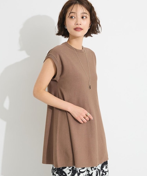 洗える/UVカット/毛玉軽減 ノースリーブフレアニットプルオーバー