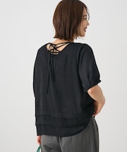 バックレースアップバルーンスリーブブラウス