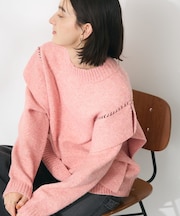 洗える/ハンドステッチデザインニットプルオーバー
