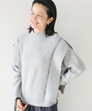 洗える/ハンドステッチデザインニットプルオーバー