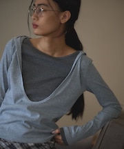 レイヤード風フード付きプルオーバー