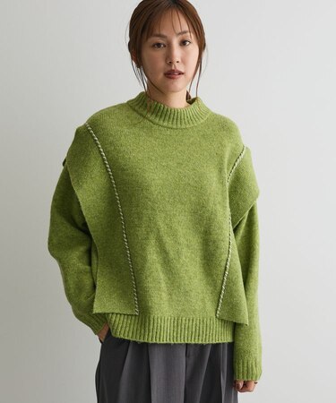 ハンドステッチデザインニットプルオーバー