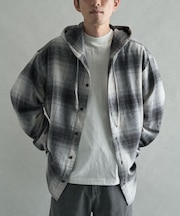 チェックフードシャツ