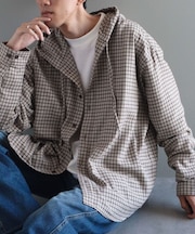 チェックフードシャツ