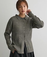 ミックスカラーポロ襟ニットカーディガン