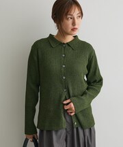 ミックスカラーポロ襟ニットカーディガン