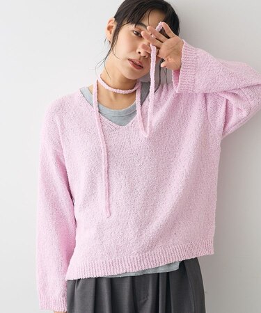ファンシーヤーンVネックプルオーバー