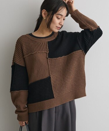 パッチワークニットプルオーバー