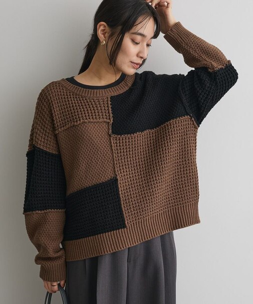 パッチワークニットプルオーバー