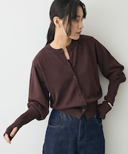 ロング袖リブコンパクトニットカーディガン