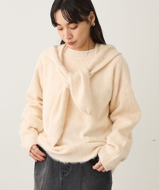 フードストール付きニットプルオーバー <ハンドウォッシャブル>