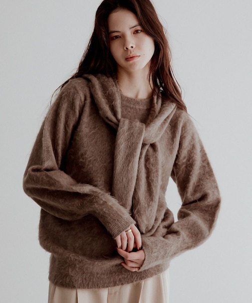 フードストール付きニットプルオーバー ＜ハンドウォッシャブル＞