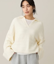 ロールアップ袖ショート丈ニットプルオーバー<ハンドウォッシャブル>