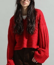 ロールアップ袖ショート丈ニットプルオーバー＜ハンドウォッシャブル＞