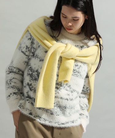 洗える/ニュアンス柄フェザーニットプルオーバー