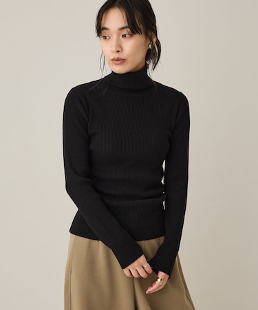 リブタートルニットプルオーバー