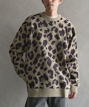 総柄クルーネックニット