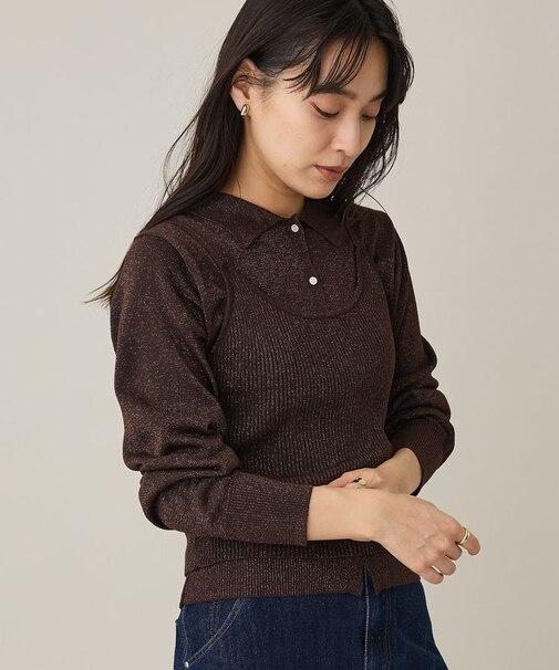 ポロ衿アンサンブルニット<マシンウォッシャブル>