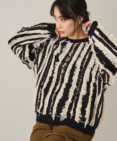 バイカラーフリンジニットプルオーバー