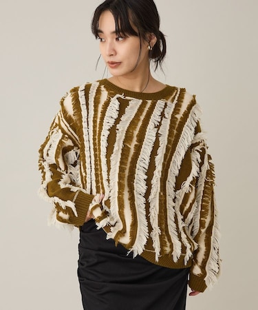 バイカラーフリンジニットプルオーバー