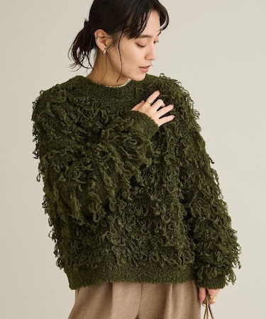 洗える/ループ編みニットプルオーバー