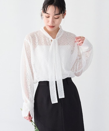＜セレモニー＞前後2WAYレースボウタイブラウス