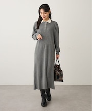 ポロ衿ニットワンピース