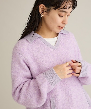 洗える/配色Vネックニットプルオーバー