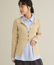 洗える/襟付きコンパクトリブニットカーディガン