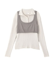 2点セット/ベスト＋ハーフボタンリブニットトップ