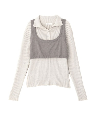 2点セット/ベスト＋ハーフボタンリブニットトップ