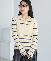 2点セット/ベスト＋ハーフボタンリブニットトップ