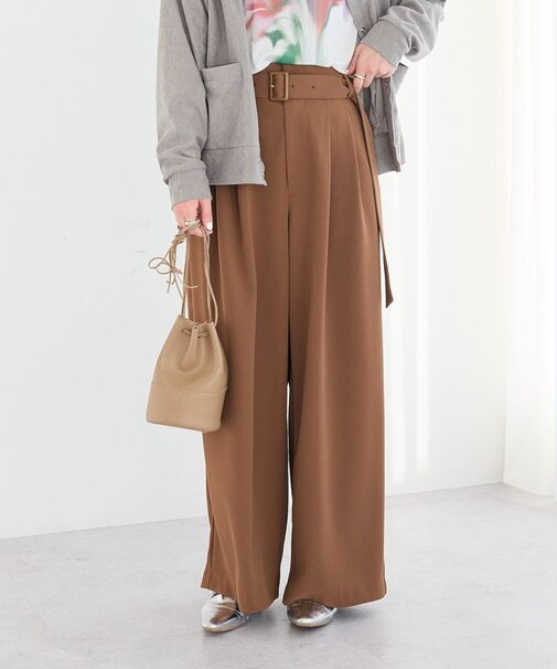 ハイウエストベルトワイドパンツ