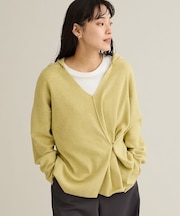 洗える/Vネックフードカシュクールニットプルオーバー