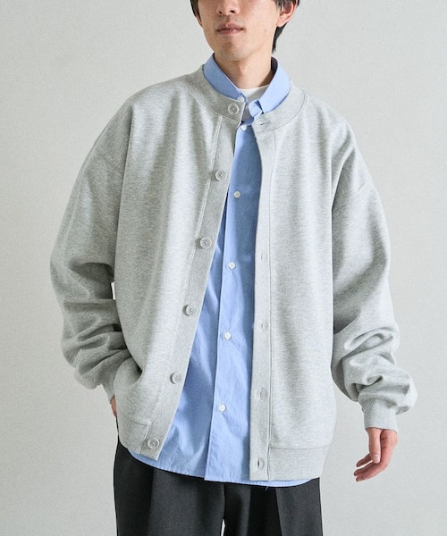 Mintkom 　グレー.ホワイト　クルーネックカーディガン ボンディングスウェットクルーネックカーディガン｜クラフト