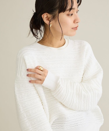 洗える/レースボーダーニットプルオーバー