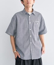 ヒッコリーワンポイント刺繍半袖シャツ