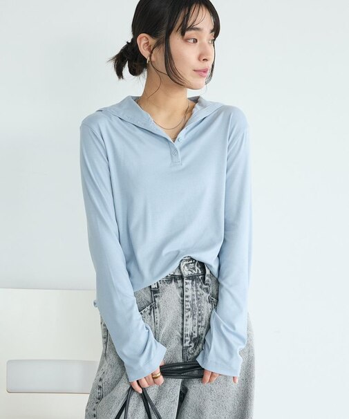 ハイネックハーフボタンプルオーバー