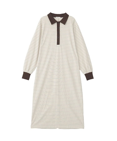 ポロ衿ボーダーワンピース